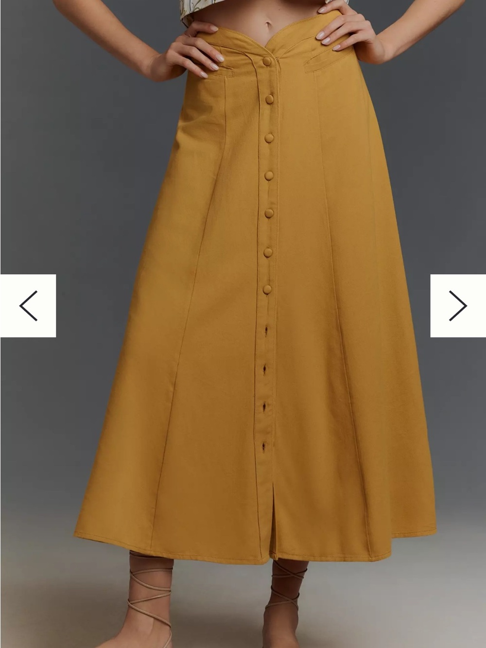Maeve Mustard Yellow Button-Front A-Line Skirt - Picture 2 of 10